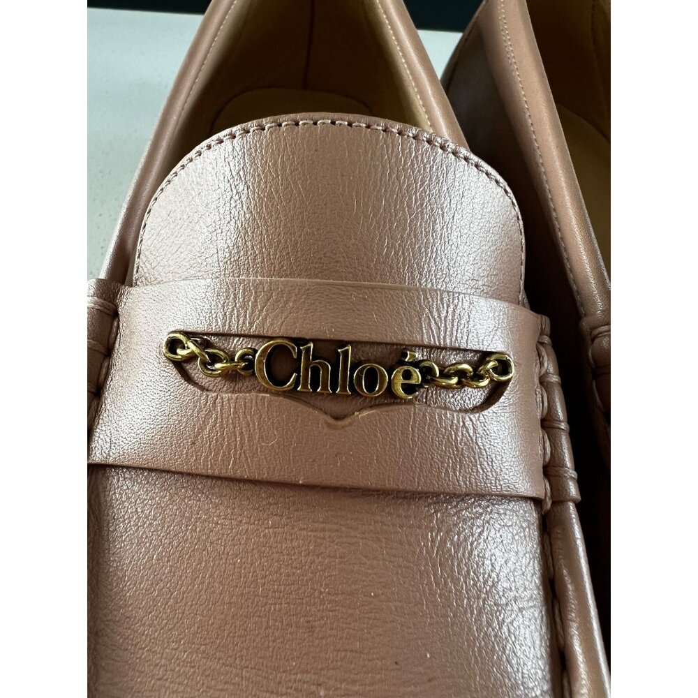 CHLOÉ logo embellished beige nude leather loafers Flats size 37 - Picture 5 of 8